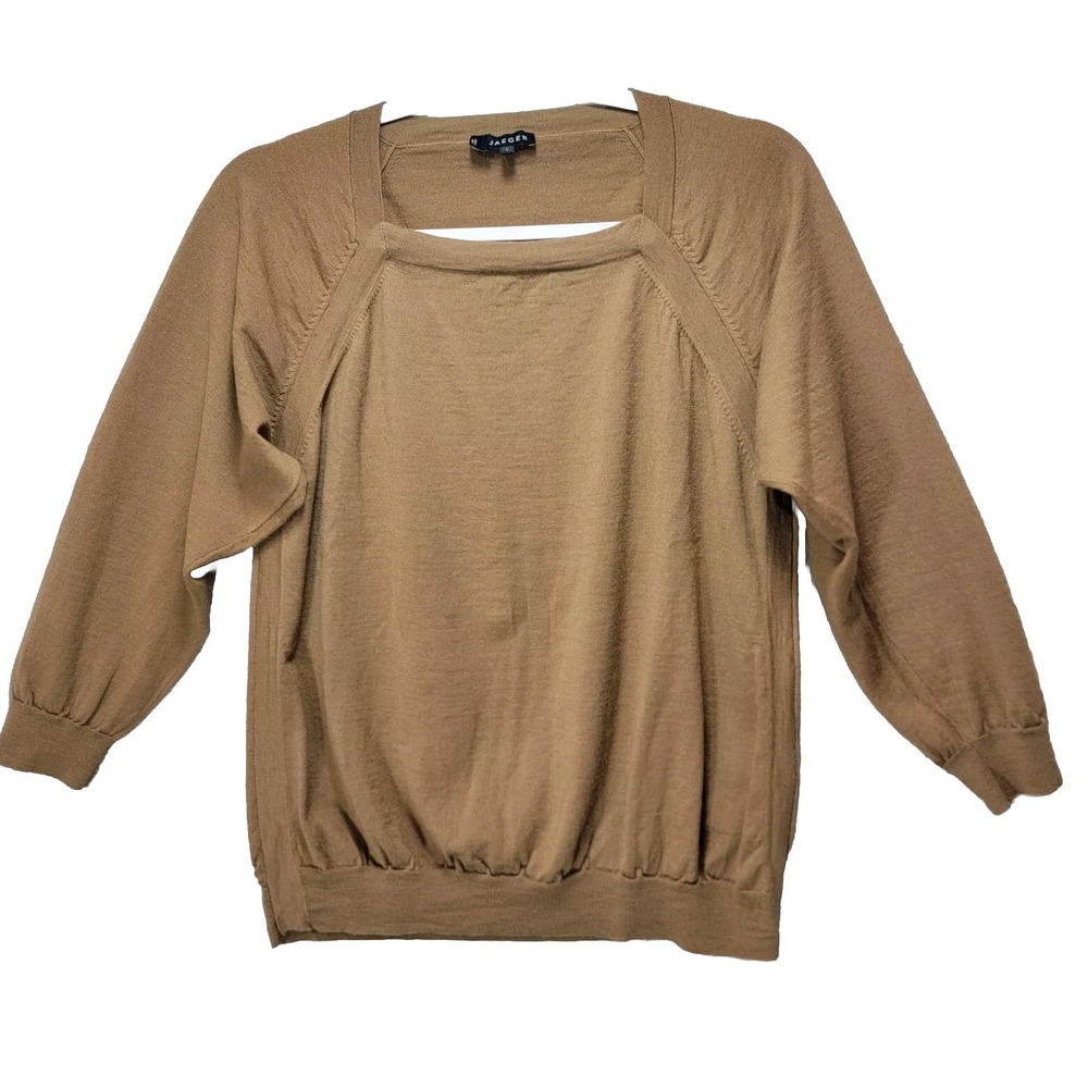 Jaeger All Wool Knit Sweater Womens L Brown Natural Neutral LS Warm‎ Winter